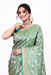 Bottle Green Shikargah Katan Silk Saree With Blouse Piece