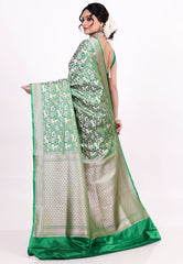 Bottle Green Shikargah Katan Silk Saree With Blouse Piece