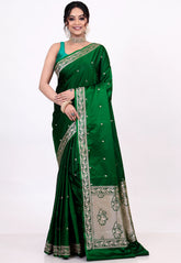 Bottle Green Mashru Silk Saree with Blouse Piece - Adi Akshoy & Co.