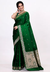 Bottle Green Mashru Silk Saree with Blouse Piece - Adi Akshoy & Co.