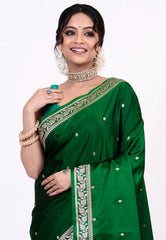 Bottle Green Mashru Silk Saree with Blouse Piece - Adi Akshoy & Co.