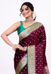 Dark Magenta Wedding Banarasi Silk Saree with Blouse Piece - Adi Akshoy & Co.