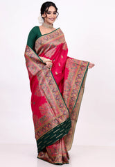 Rani Pink Kani Silk Saree With Blouse Piece - Adi Akshoy & Co.