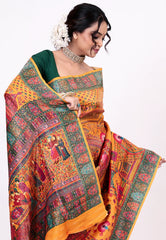 Saffron Orange Kani Silk Saree With Blouse Piece - Adi Akshoy & Co.