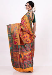 Saffron Orange Kani Silk Saree With Blouse Piece - Adi Akshoy & Co.