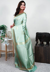 Sea Green Mashru Silk Saree with Blouse Piece - Adi Akshoy & Co.