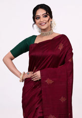 Garnet Pure Tussar Silk Saree with Blouse Piece - Adi Akshoy & Co.