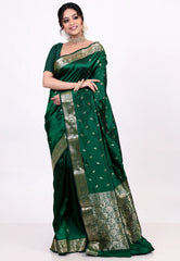 Cross Bottle Green Pure Katan Silk Saree with Blouse Piece - Adi Akshoy & Co.