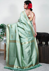 Sea Green Mashru Silk Saree with Blouse Piece - Adi Akshoy & Co.
