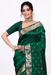 Cross Bottle Green Pure Katan Silk Saree with Blouse Piece - Adi Akshoy & Co.