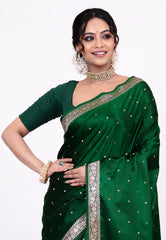 Cross Bottle Green Mashru Silk Saree with Blouse Piece - Adi Akshoy & Co.