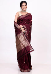 Cross Garnet Pure Katan Silk Saree with Blouse Piece - Adi Akshoy & Co.