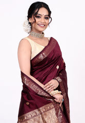 Cross Garnet Pure Katan Silk Saree with Blouse Piece - Adi Akshoy & Co.
