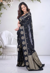 Black Khaddi Georgette Saree with Blouse Piece - Adi Akshoy & Co.