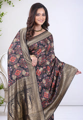 Floral Black Khaddi Georgette Saree with Blouse Piece - Adi Akshoy & Co.