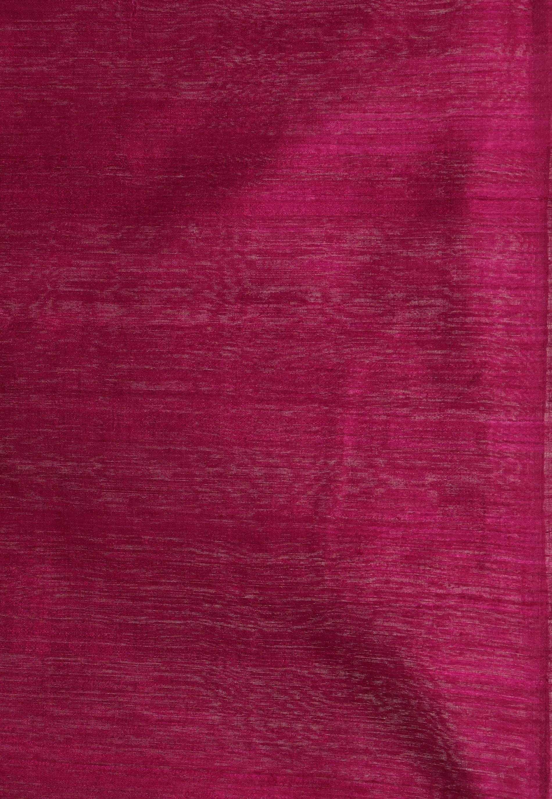 Magenta Kora Handloom Pure Silk Saree With Blouse Piece - Adi Akshoy & Co.