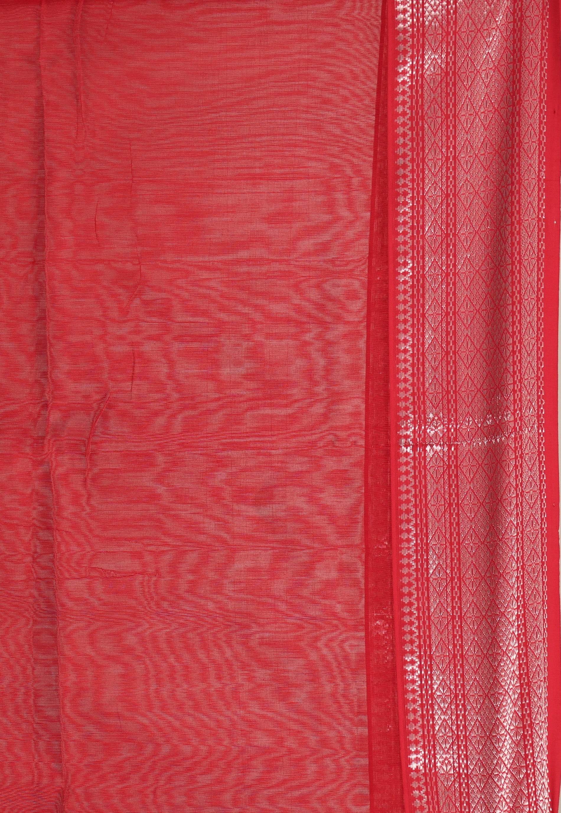 Red Sico Handloom Saree With Blouse Piece - Adi Akshoy & Co.