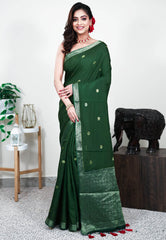 Bottle Green Mashru Silk Saree with Blouse Piece - Adi Akshoy & Co.