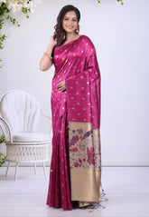 Magenta Tussar Silk Saree with Blouse Piece - Adi Akshoy & Co.