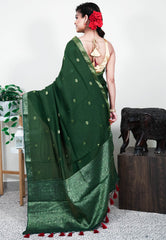 Bottle Green Mashru Silk Saree with Blouse Piece - Adi Akshoy & Co.