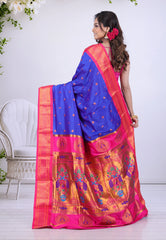 Royal Blue Paithani Silk Saree With Blouse Piece - Adi Akshoy & Co.