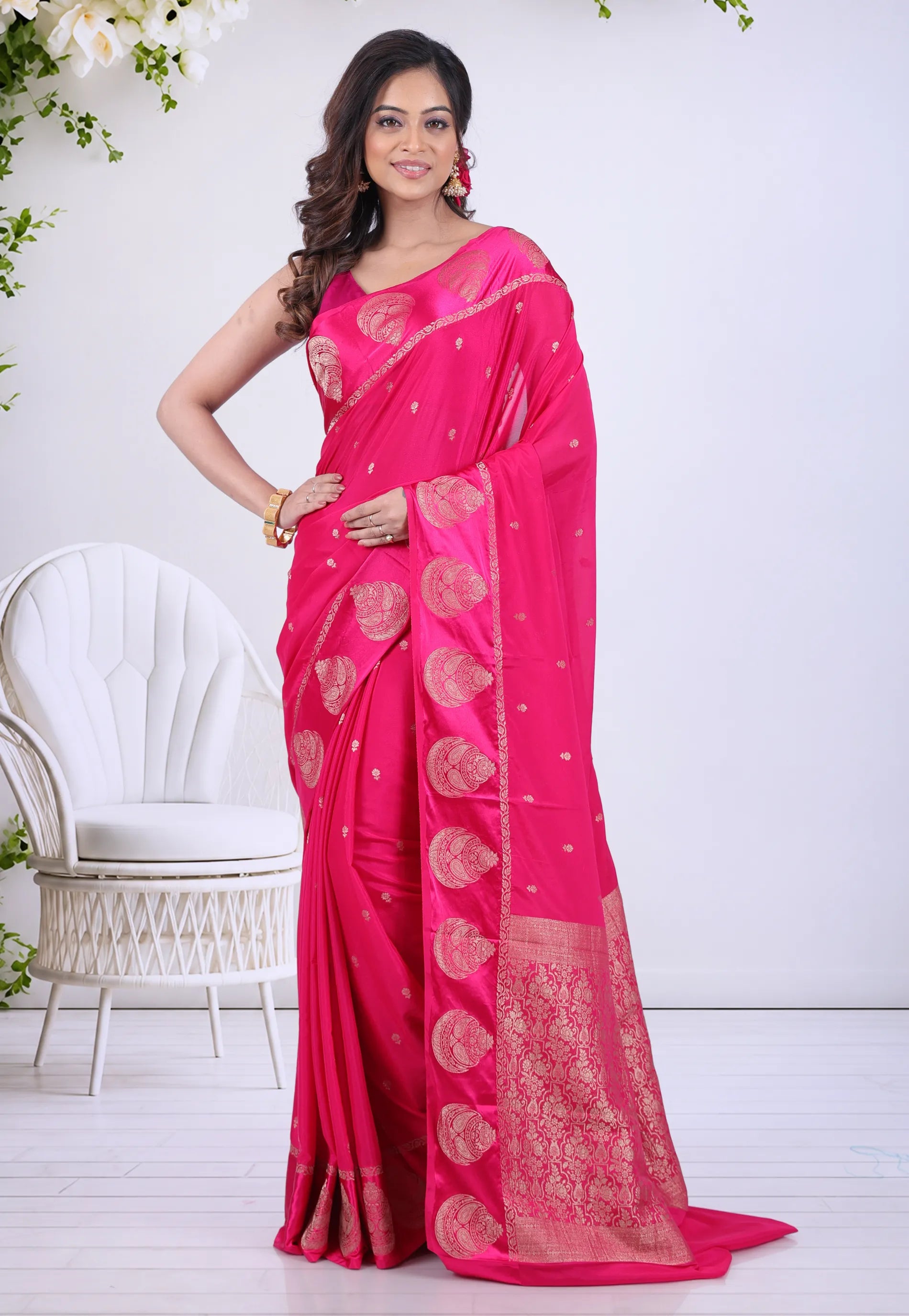 Rani Pink Khaddi Georgette Saree with Blouse Piece - Adi Akshoy & Co.