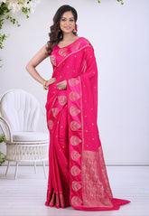 Rani Pink Khaddi Georgette Saree with Blouse Piece - Adi Akshoy & Co.