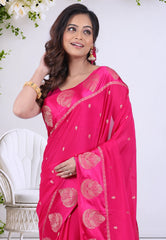 Rani Pink Khaddi Georgette Saree with Blouse Piece - Adi Akshoy & Co.