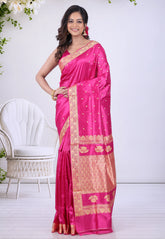 Rani Pink Pure Katan Silk Saree with Blouse Piece - Adi Akshoy & Co.