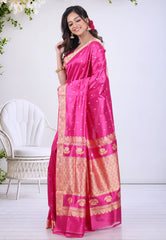 Rani Pink Pure Katan Silk Saree with Blouse Piece - Adi Akshoy & Co.