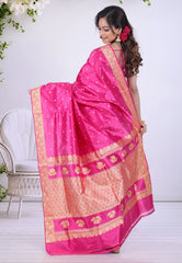 Rani Pink Pure Katan Silk Saree with Blouse Piece - Adi Akshoy & Co.
