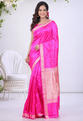 Rani Pink Pure Katan Silk Saree with Blouse Piece - Adi Akshoy & Co.
