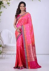 Cross Rani Pink Pure Katan Silk Saree with Blouse Piece