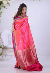Cross Rani Pink Pure Katan Silk Saree with Blouse Piece