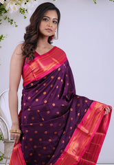 Dark Violet Paithani Silk Saree With Blouse Piece - Adi Akshoy & Co.