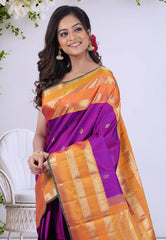 Violet Pure Kanjivaram Silk Saree with Blouse Piece - Adi Akshoy & Co.