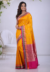 Mustard Yellow Pure Katan Silk Saree with Blouse Piece - Adi Akshoy & Co.