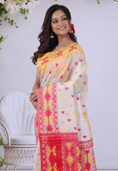 Off White Dhakai Jamdani Cotton Saree with Blouse Piece - Adi Akshoy & Co.