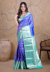 Royal Blue Kanjivaram Silk Saree with Blouse Piece - Adi Akshoy & Co.