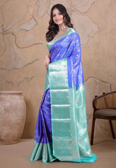 Royal Blue Kanjivaram Silk Saree with Blouse Piece - Adi Akshoy & Co.