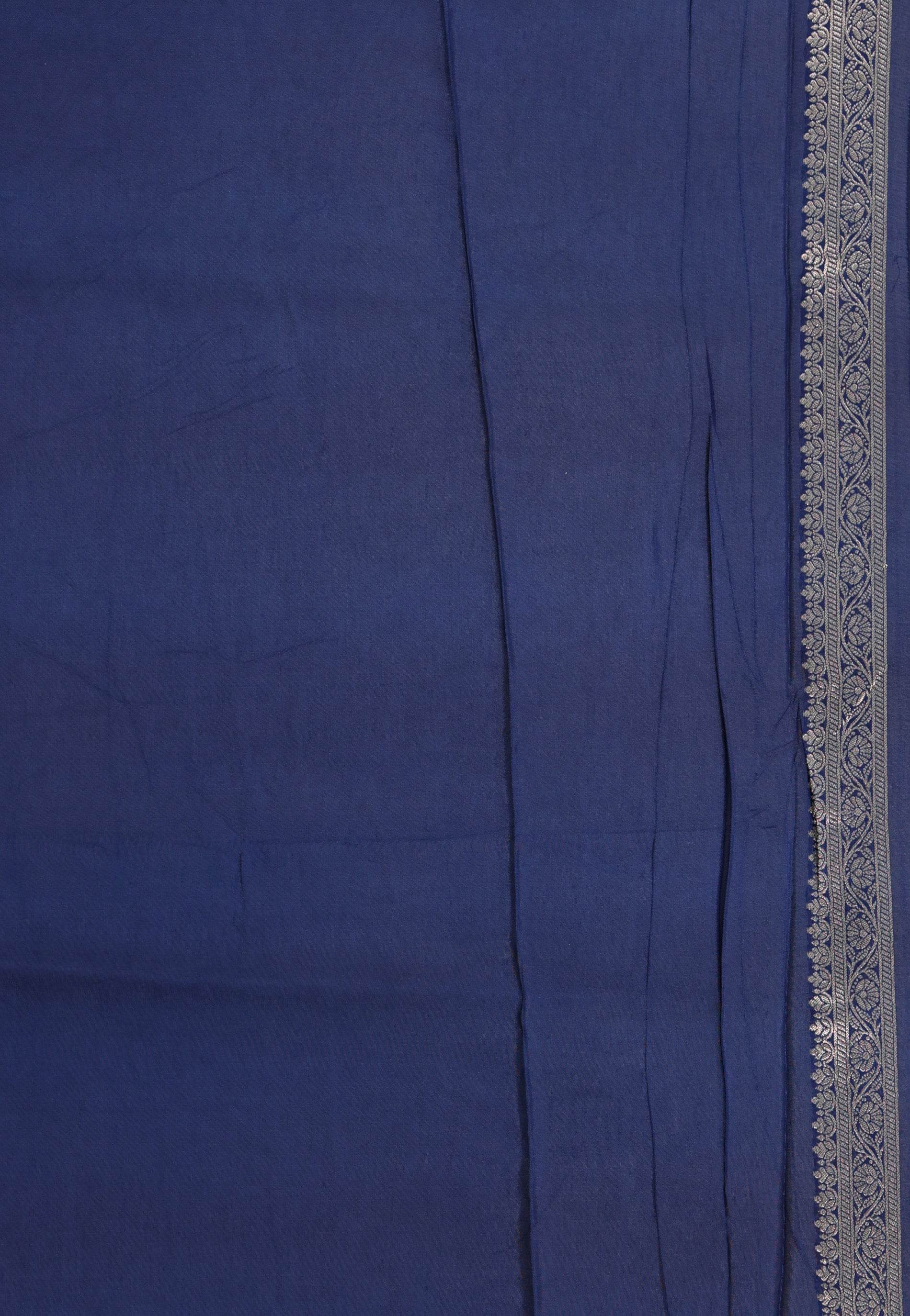 Midnight Blue Mashru Silk Saree with Blouse Piece - Adi Akshoy & Co.