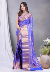 Royal Blue Brocade Kanjivaram Silk Saree with Blouse Piece - Adi Akshoy & Co.