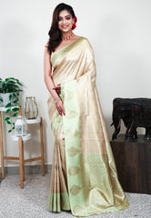 Golden Brocade Mashru Silk Saree with Blouse Piece - Adi Akshoy & Co.