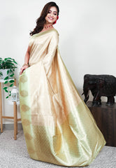 Golden Brocade Mashru Silk Saree with Blouse Piece - Adi Akshoy & Co.