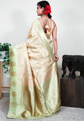 Golden Brocade Mashru Silk Saree with Blouse Piece - Adi Akshoy & Co.