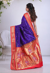 Navy Blue Pure Paithani Silk Saree With Blouse Piece - Adi Akshoy & Co.