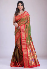 Cross Colour Purple & Magenta Pure Paithani Silk Saree With Blouse Piece