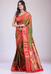 Cross Colour Purple & Magenta Pure Paithani Silk Saree With Blouse Piece