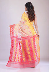 Beige Dhakai Jamdani Cotton Saree with Blouse Piece - Adi Akshoy & Co.