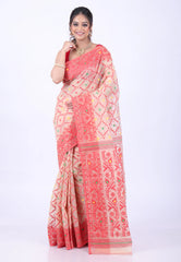 Beige Dhakai Jamdani Cotton Saree without Blouse Piece - Adi Akshoy & Co.